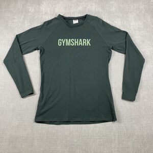 Gymshark Shirt Mens Large Green Long Sleeve Performance Athletic Stretch Logo